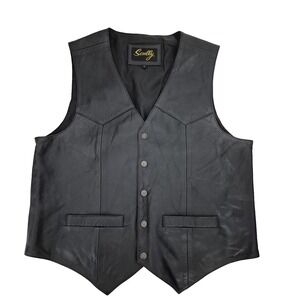 Scully Leather Vest Mens Large Black‎ Western Button Front Genuine Lined